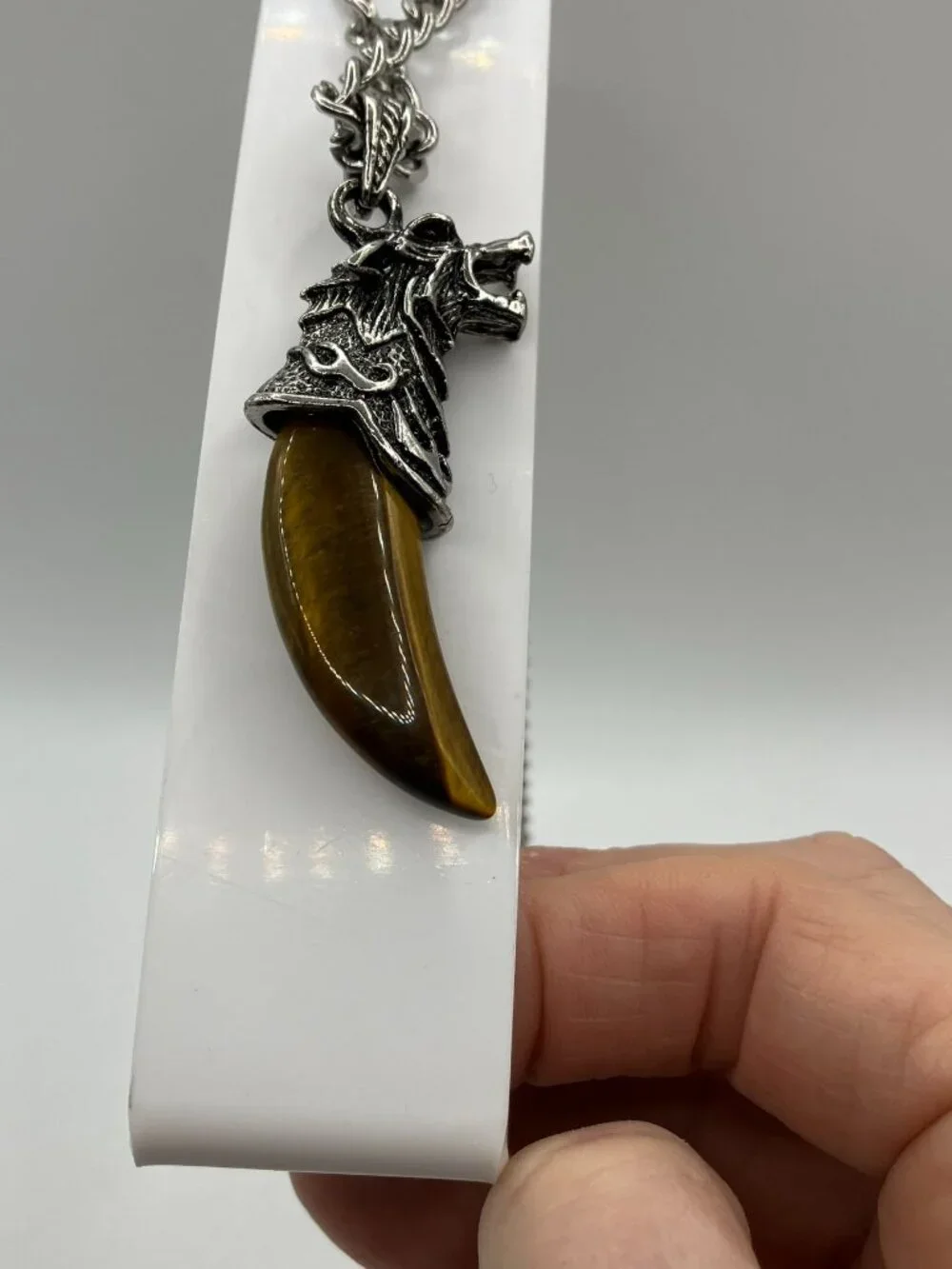 Tiger Eye Gemstone Tusk AND Men's Chunky 20 inch Stainless Steel Chain